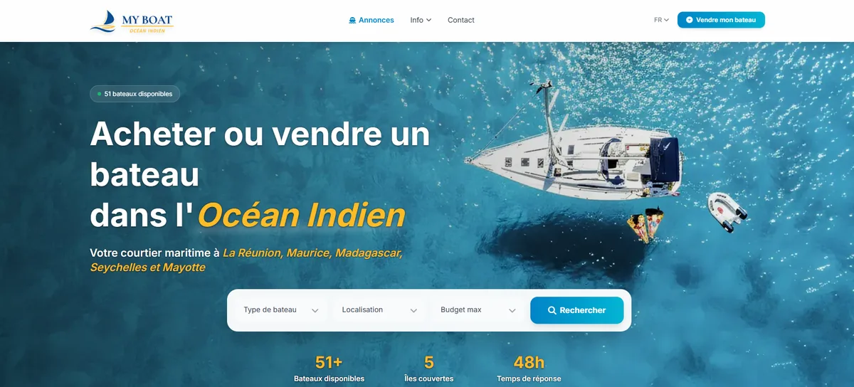 Page d'accueil de MyBoat sur ordinateur