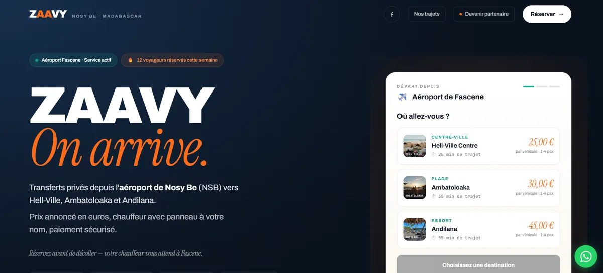 Page d'accueil de Zaavy sur ordinateur
